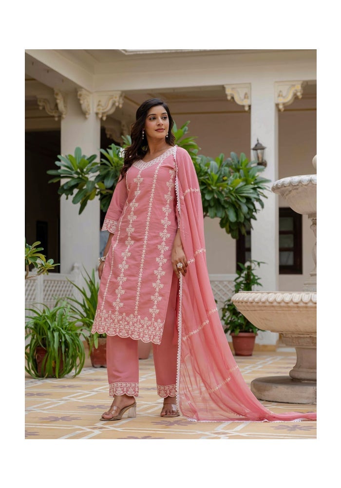 Malishka Export طقم كورتا بنطلون مزخرف بلون الخوخ للنساء - Image 3